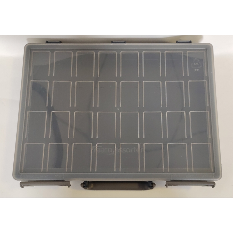 Raaco136204 零件收纳盒32格57x261x338mm可调隔间透明盖聚丙烯PP黑色 ASSORTER 55 4X8-0